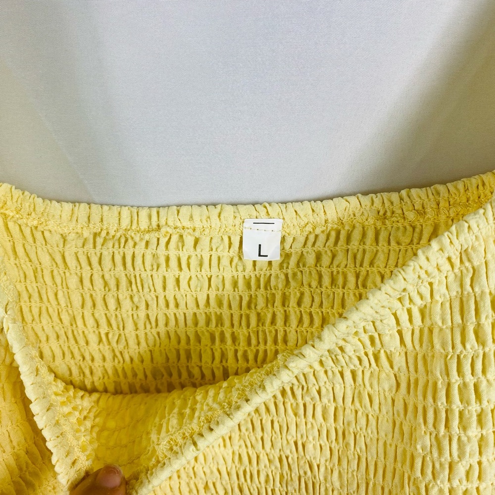 Women's Yellow Short Sleeve Shirred Ruffle Fitted Dress